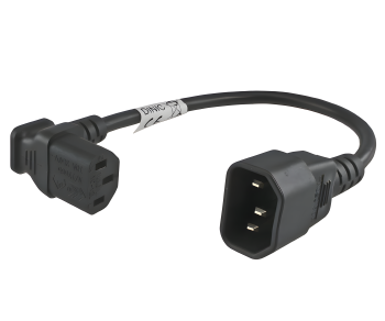 Power cable C13 90° top to C14, 0.75mm², VDE, black, length 0.30m