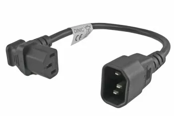 Power cable C13 90° bottom to C14, 0.75mm², VDE, black, length 0.30m
