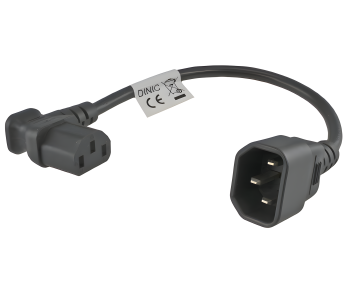 Power cable C13 90° right to C14, 0.75mm², VDE, black, length 0.30m