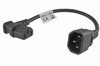 Power cable C13 90° right to C14, 0.75mm², VDE, black, length 0.30m