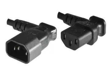 IEC cable C13 90° to C14 90°, 0.75mm², extension, VDE, black, length 0.40m