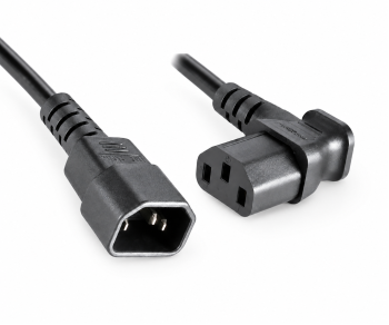 Cabo para aparelhos elétricos C13 a 90° para a direita para C14, 1 mm², extensão, VDE, preto, comprimento 1,80 m