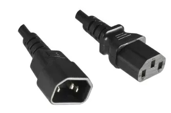 IEC-kabel med extra stort tvärsnitt på 1,5 mm², C13 till C14, förlängning, VDE, svart, 3m