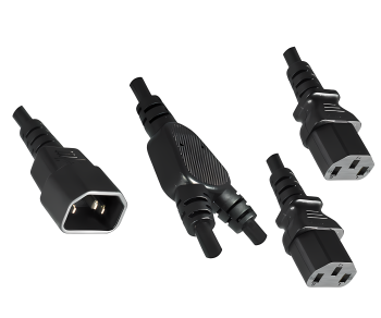 Power cable 2x C13 to C14, 1mm², extension, VDE, black, length 2.00m