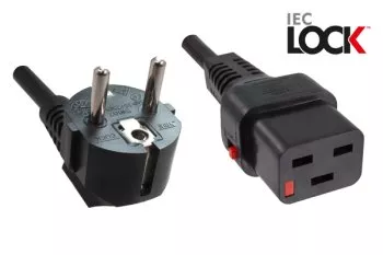 Power cord Europe CEE 7/7 90° to C19, 1,5mm², with lock, VDE, black, length 2,00m