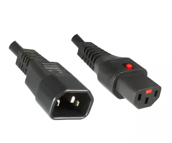 Power cable C14 to C13, 1mm², with lock, extension, VDE, black, length 2.00m