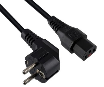 Netzkabel Europa CEE 7/7 90° auf C13, 1mm², mit Verriegelung, schwarz, Länge 2,00m