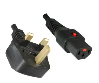 Mains cable England UK type G 5A to C13, with lock, 1.00mm², approval: BSI or ASTA, black, length 2.00m