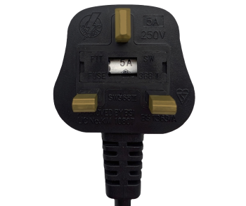 Tīkla kabelis England UK tipa G 5A uz C13, ar slēdzeni, 1.00mm², apstiprinājums: BSI vai ASTA, melns, garums 2.00m