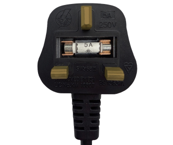 Tīkla kabelis England UK tipa G 5A uz C13, ar slēdzeni, 1.00mm², apstiprinājums: BSI vai ASTA, melns, garums 2.00m