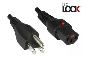 Power cable America USA NEMA 5-15P, type B to C13, with lock, approvals: UL/CSA, black, length 2.00m