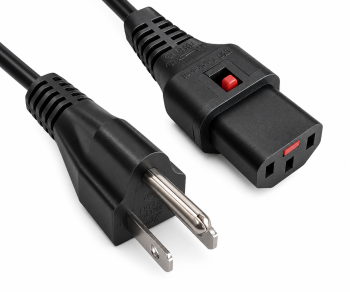 Cavo di rete America USA NEMA 5-15P, tipo B a C13, con meccanismo di blocco, omologazioni: UL/CSA, nero, lunghezza 2,00m