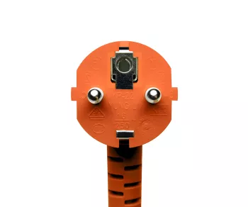Netzkabel CEE 7/7 auf C13, 0,75mm², orange, 0,5m CEE 7/7 90°/IEC 60320-C13, VDE