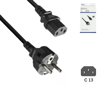 Netzkabel Europa CEE 7/7 gerade auf C13, 0,75mm², CEE 7/7/IEC 60320-C13, VDE, schwarz, DINIC Box mit Euroloch, Länge 1,00m