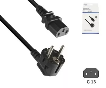 Netzkabel Europa CEE 7/7 90° auf C13, 1 mm², VDE, schwarz, DINIC Box mit Euroloch, Länge 3,00m