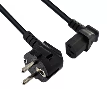 Câble secteur CEE 7/7 90° sur C13 90°, 0,75mm², VDE, noir, longueur 1,80m