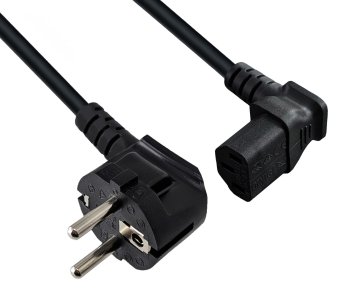 Netzkabel CEE 7/7 90° auf C13 90° u/o, 1mm², VDE, schwarz, Länge 3,00m