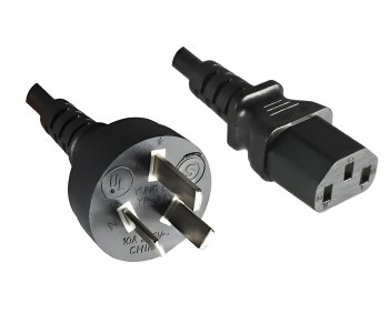 Mains cable Argentina type I to C13, 0.75mm², approval: UL de ARG, black, length 1.80m