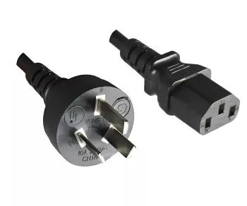 Mains cable Argentina type I to C13, 0.75mm², approval: UL de ARG, black, length 1.80m