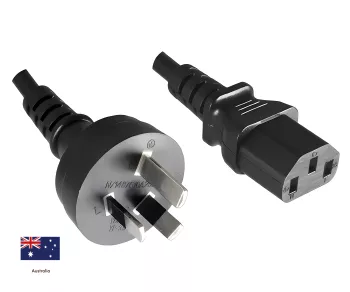 Netzkabel Australien Typ I auf C13, 1mm², SAA, schwarz, Länge 3,00m
