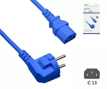 Omrežni kabel Europe CEE 7/7 90° do C13, 0,75 mm², VDE, modri, dolžina 1,80 m, škatla DINIC