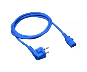 Cable de red Europa CEE 7/7 90° a C13, 0,75 mm², VDE, azul, longitud 1,80 m