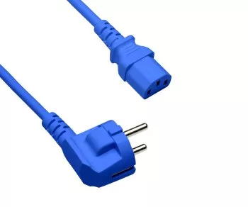 Netzkabel Europa CEE 7/7 90° auf C13, 1 mm², VDE, blau, Länge 3,00m