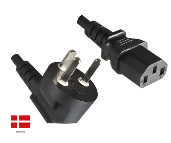 Cavo di rete Danimarca tipo K 90° a C13, 1mm², omologazione: DEMKO, nero, lunghezza 3,00m