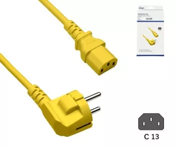 Síťový kabel Europe CEE 7/7 90° na C13, 0,75 mm², VDE, žlutý, délka 1,80 m, krabice DINIC