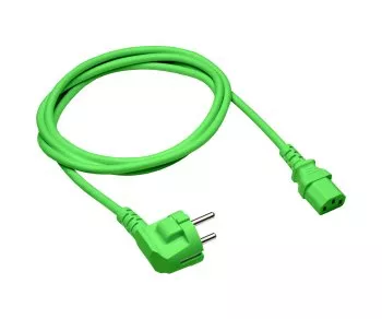 Mains cable Europe CEE 7/7 90° to C13, 0.75mm², VDE, green, DINIC box with Euro hole, length 1.80m