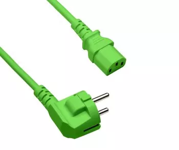 Power cord Europe CEE 7/7 90° to C13, 0,75mm², VDE, green, length 1,80m