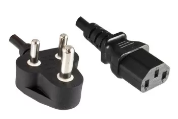 Power cable India type D to C13, 1mm², 10A, approval: BIS, black, length 5.00m