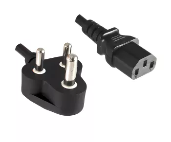 Mains cable India type D to C13, 0.75mm², approval: BIS, black, length 5.00m