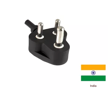 Mains cable India type D to C13, 0.75mm², approval: BIS, black, length 5.00m