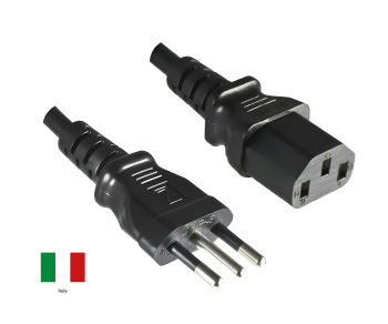 Mains cable Italy type L to C13, 1mm², approval: IMQ, black, length 5.00m