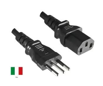 Netzkabel Italien Typ L auf C13, 1mm², Zulassung: IMQ, schwarz, Länge 5,00m