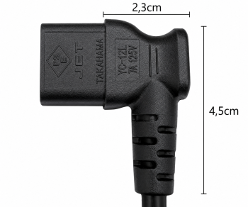 Καλώδιο δικτύου Ιαπωνίας τύπου B σε C13 90°, 0,75mm², εγκρίσεις: μαύρου χρώματος, μήκους 1,80m