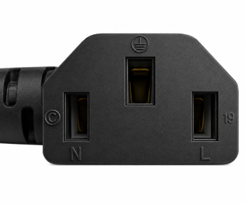Καλώδιο δικτύου Ιαπωνίας τύπου B σε C13 90°, 0,75mm², εγκρίσεις: μαύρου χρώματος, μήκους 1,80m