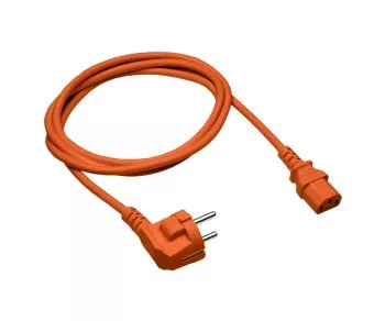 Netzkabel Europa CEE 7/7 90° auf C13, 0,75mm², VDE, orange, Länge 1,80m