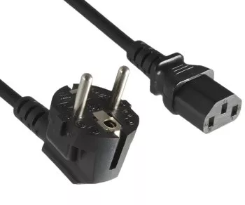 Power cable with an extra-large cross-section of 1.5mm², CEE 7/7 90° to C13, VDE-certified, black, 5m