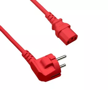 Netzkabel Europa CEE 7/7 90° auf C13, 1 mm², VDE, rot, Länge 3,00m