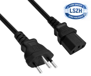 Cablu de rețea Elveția LSZH tip J (parțial izolat) la C13, 1mm², omologare: SEV, negru, lungime 2.00m