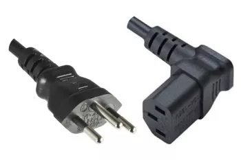 Omrežni kabel Švica, tip J (delno izoliran) za C13 90°, 0,75 mm², homologacija: SEV, črn, dolžina 1,80 m