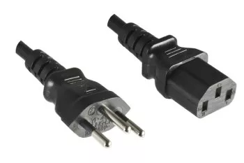 Cable de alimentación Suiza tipo J (parcialmente aislado) a C13, 1 mm², homologación: SEV, negro, longitud 5,00 m