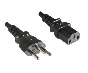 Netzkabel Schweiz Typ J (teilisoliert) auf C13, 1mm², Zulassung: SEV, schwarz, Länge 5,00m