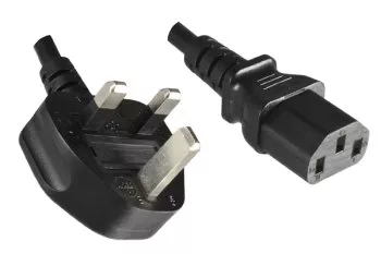 Power cord England UK type G 10A to C13, 1mm², Approved: ASTA/SASO/HK u. Singapore SM, black, length 5,00m