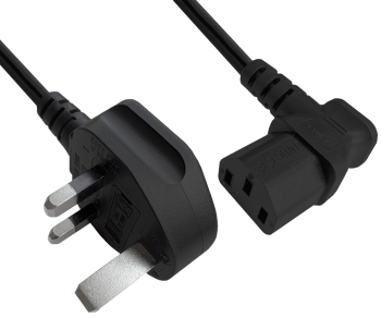 Mrežni kabel Anglija UK tip G 10A na C13 90°, 0,75 mm², odobreno: ASTA /SASO /HK in Singapur SM, črn, dolžina 2,00 m