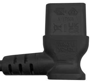 Mrežni kabel Anglija UK tip G 10A na C13 90°, 0,75 mm², odobreno: ASTA /SASO /HK in Singapur SM, črn, dolžina 2,00 m