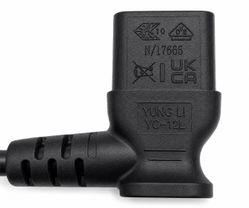 Καλώδιο δικτύου Αγγλίας τύπου G 10A σε C13 90°, 0.75mm², εγκεκριμένο: ASTA /SASO /HK και Singapore SM, μαύρο, μήκος 2.00m