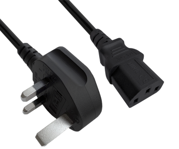 Netzkabel England UK Typ G 10A auf C13, 0,75mm², Zul.: ASTA /SASO /HK u. Singapore SM, schwarz, 1,80m